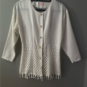 Chic White Lace Button-Up Blouse